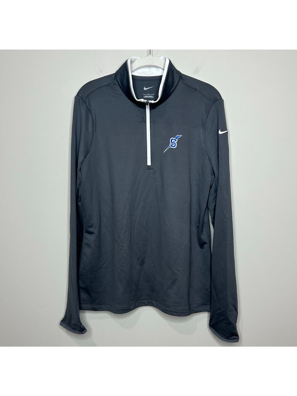 Nike Gray Dri-Fit 1/4 Zip Pullover Shirt Size L Long Sleeves Saratoga Springs